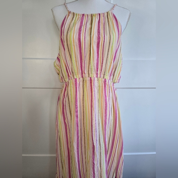 Old Navy Maternity Waist-Defined Striped Halter Maxi Dress - Picture 2 of 10